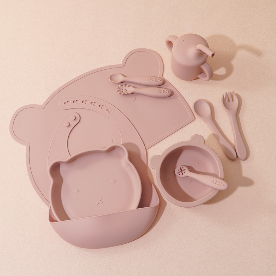 Baby Food Dinner - 8PCS Silicone Baby Feeding Set Adjustable