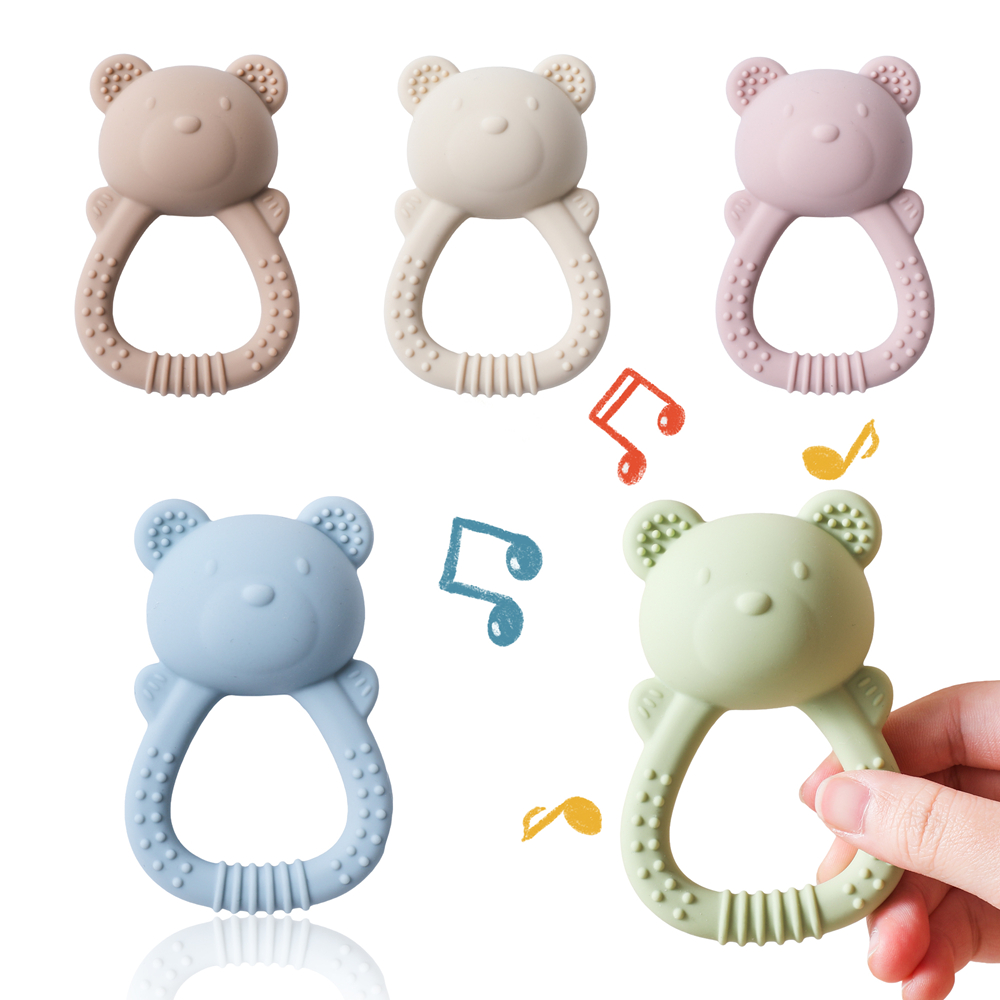 Baby Food Natural - Baby Silicone Teether Bear Hand Bell