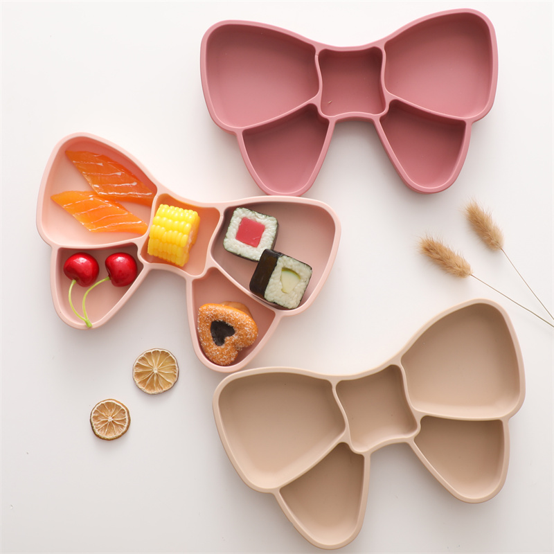 Baby Food Dinner - Baby Silicone Dining Plate Bowknot BPA