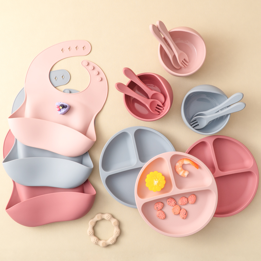 Baby Food Dinner - 5Pcs Baby Silicone Feeding Set Round