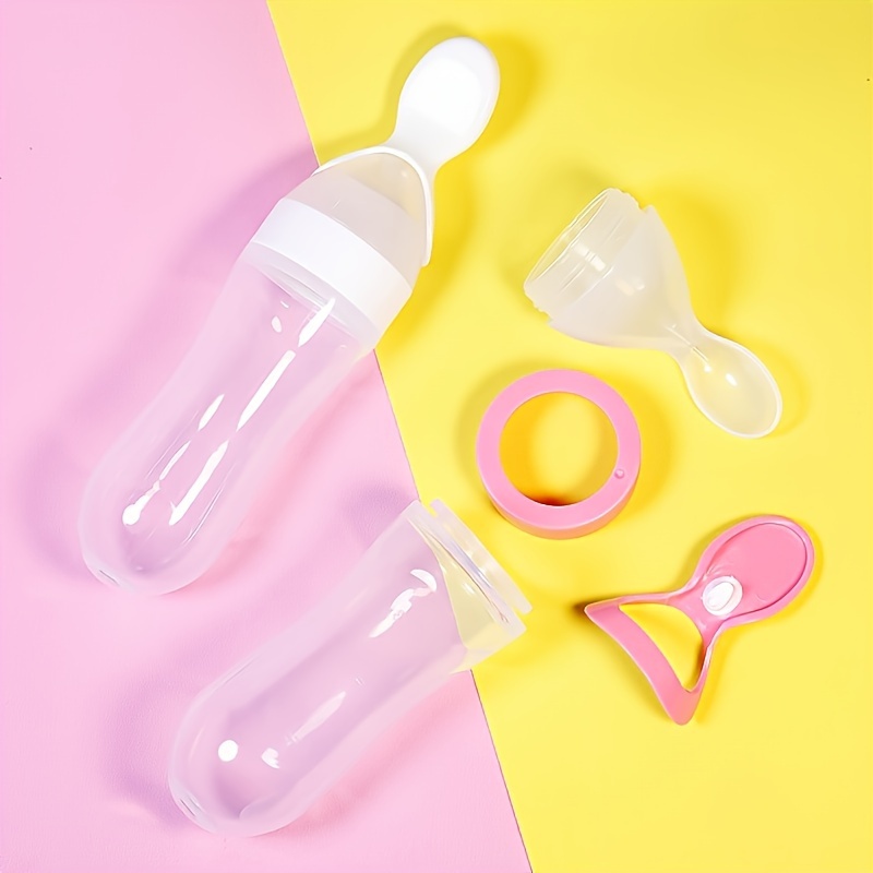 Baby Feeding Silicone Bottle w - Baby Food Dispensing Spoon ulasan dan harga